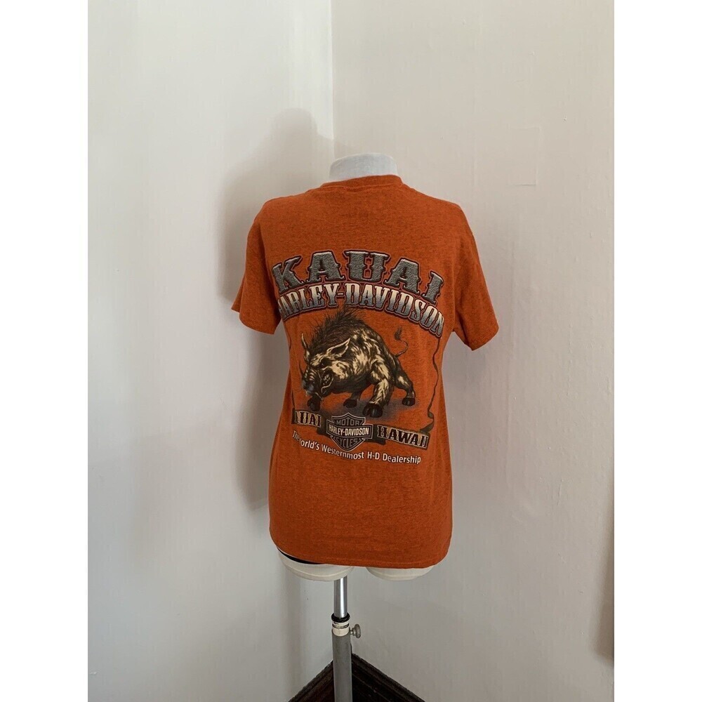 Harley Davidson S Biker Fitted Boar Pig Javelina Hawaii Kauai Orange TShirt Top